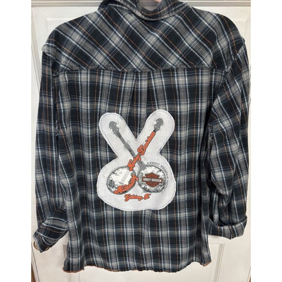 Harley Davidson Hillbilly Gatlinburg Tennessee Upcycled Flannel Button Up Shirt - Picture 1 of 12